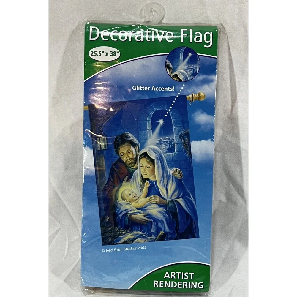 Holy Family Nativity Christmas House‎ Flag Baby Jesus Mary Joseph 25.5